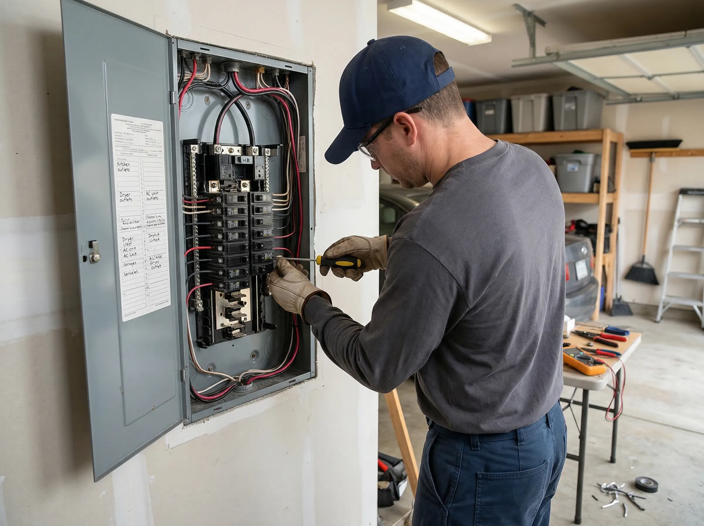 Home service electrician working on a residential electrical system in Langhorne PA